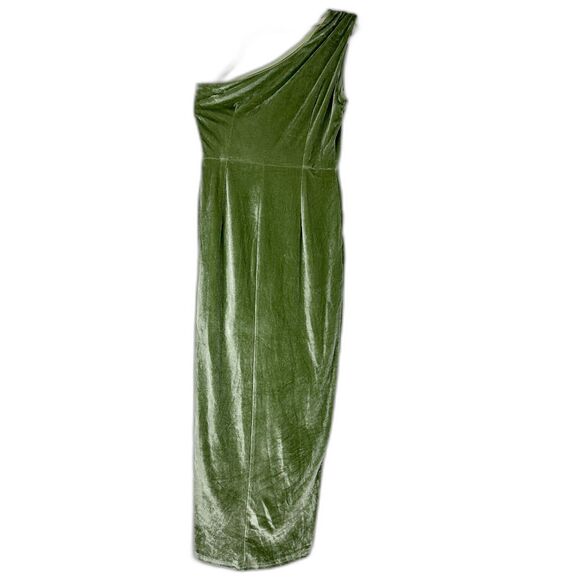 Baltic Born Kourtney Velvet One Shoulder Midi Dress Sage Size Small NEW Stretch - Picture 3 of 9